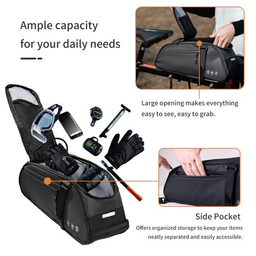 TGpao Waterproof Rear Bike Rack Bags with a coded lock, Reflectivee Bike Battery Bag for Bicycles Rear Rack, 8L Panniers Ebike Trunk Bag Cycling Pounch for Travel Commute (13.8" x 5.5" x 5.9")