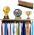 Defined Deco Medal Hanger - Wooden Trophy Shelf With 32 Hooks for Wall Mount Display | Ideal for Gymnastics, Soccer, Running Medals