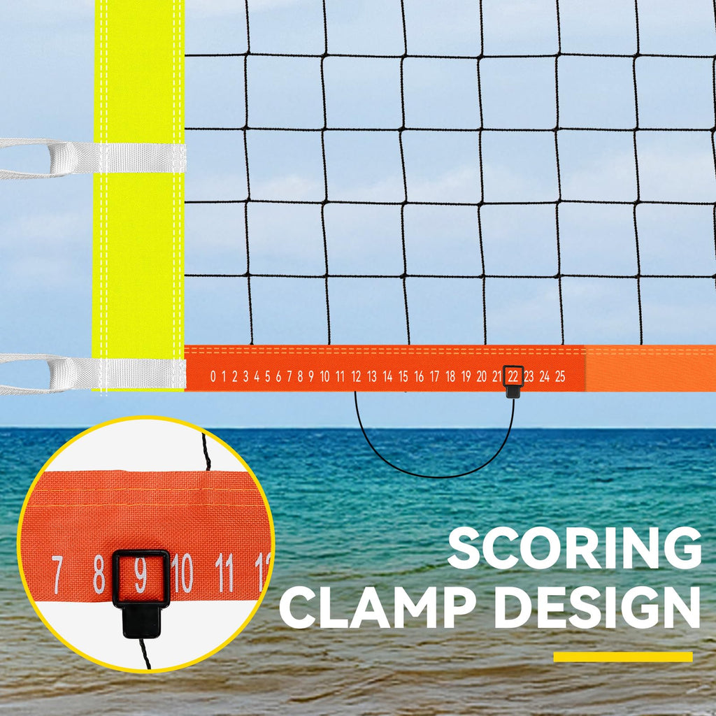 Professional Volleyball Net with Aircraft Steel Cable, Scoring Design - Anti-UV & Heavy Duty for Outdoor, Backyard, Pool, Schoolyard, Beach - Easy Set Up with Storage Bag