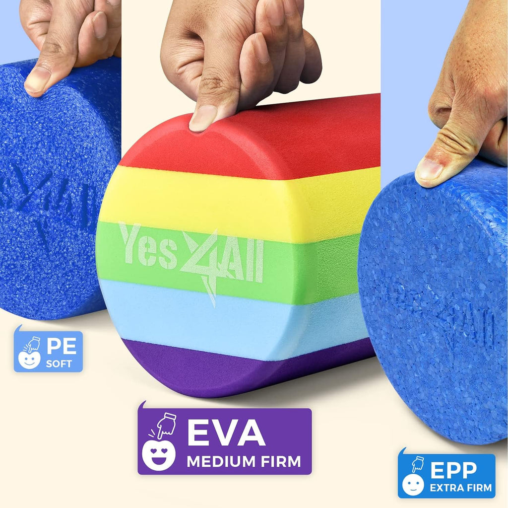 Yes4All EVA Foam Roller - Firm Yoga & Pilates Massage Tool | Available in 12, 18, 24, 36 Inch Sizes