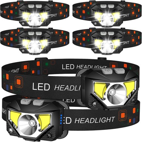 LHKNL Headlamp Flashlight - Ultra Bright 6-Pack LED Rechargeable Headlights | Waterproof & Motion Sensor, 8 Modes for Outdoor Activities