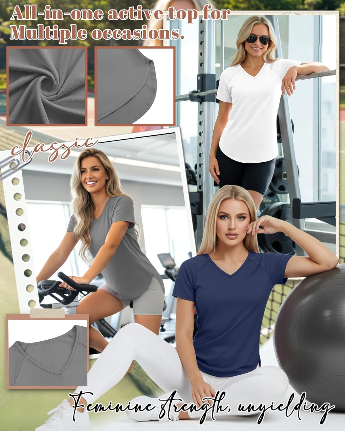 Skiennix Women’s Quick Dry Workout T-Shirts - UPF 50+ Sun Protection | V-Neck, Side Slits, Curved Hem (5 Pack)