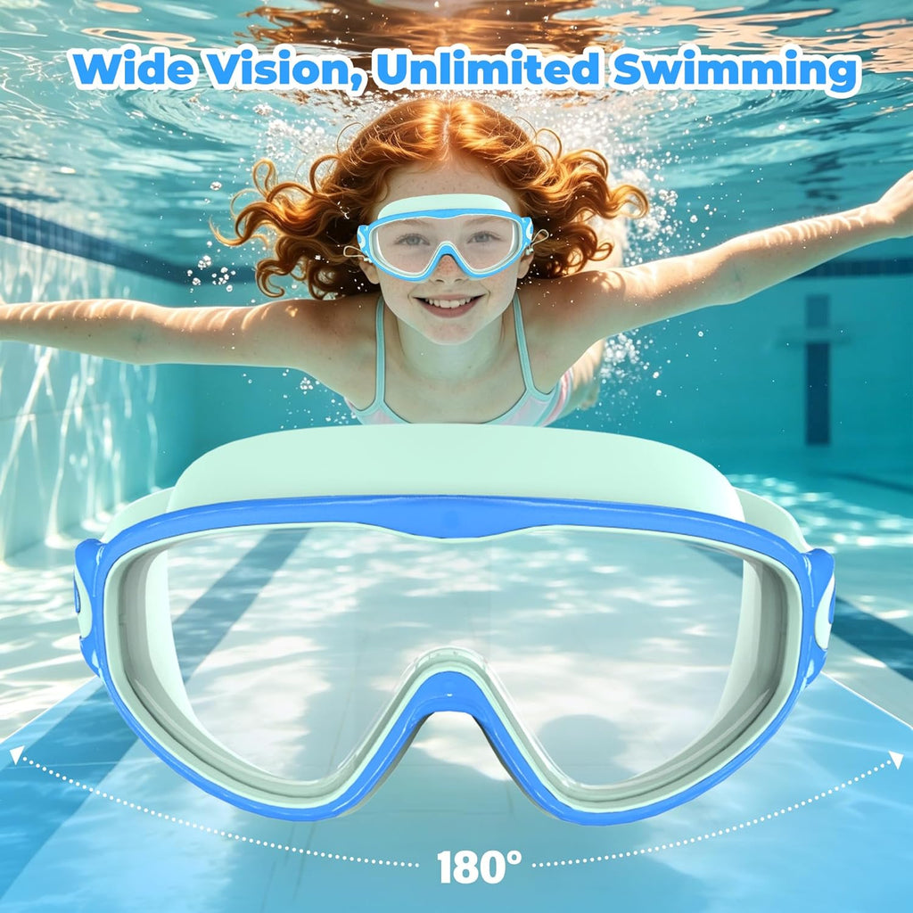 Skiennix Swim Goggles for Kids 3-15 - Large Frame, Anti-Fog & UV Protection | Includes Earplugs, 2PCS