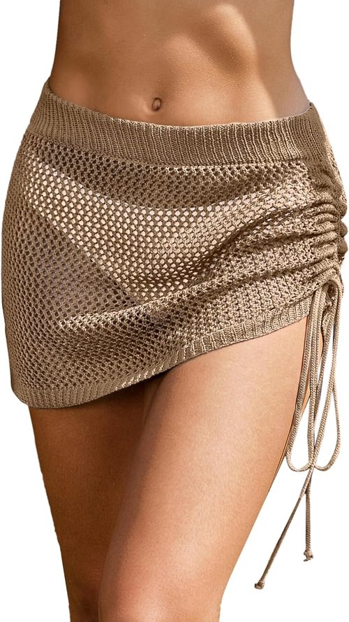 AI'MAGE Women's Crochet Swimsuit Cover-Up - Stylish Knit Drawstring Beach Sarong | Sizes XS-XXL