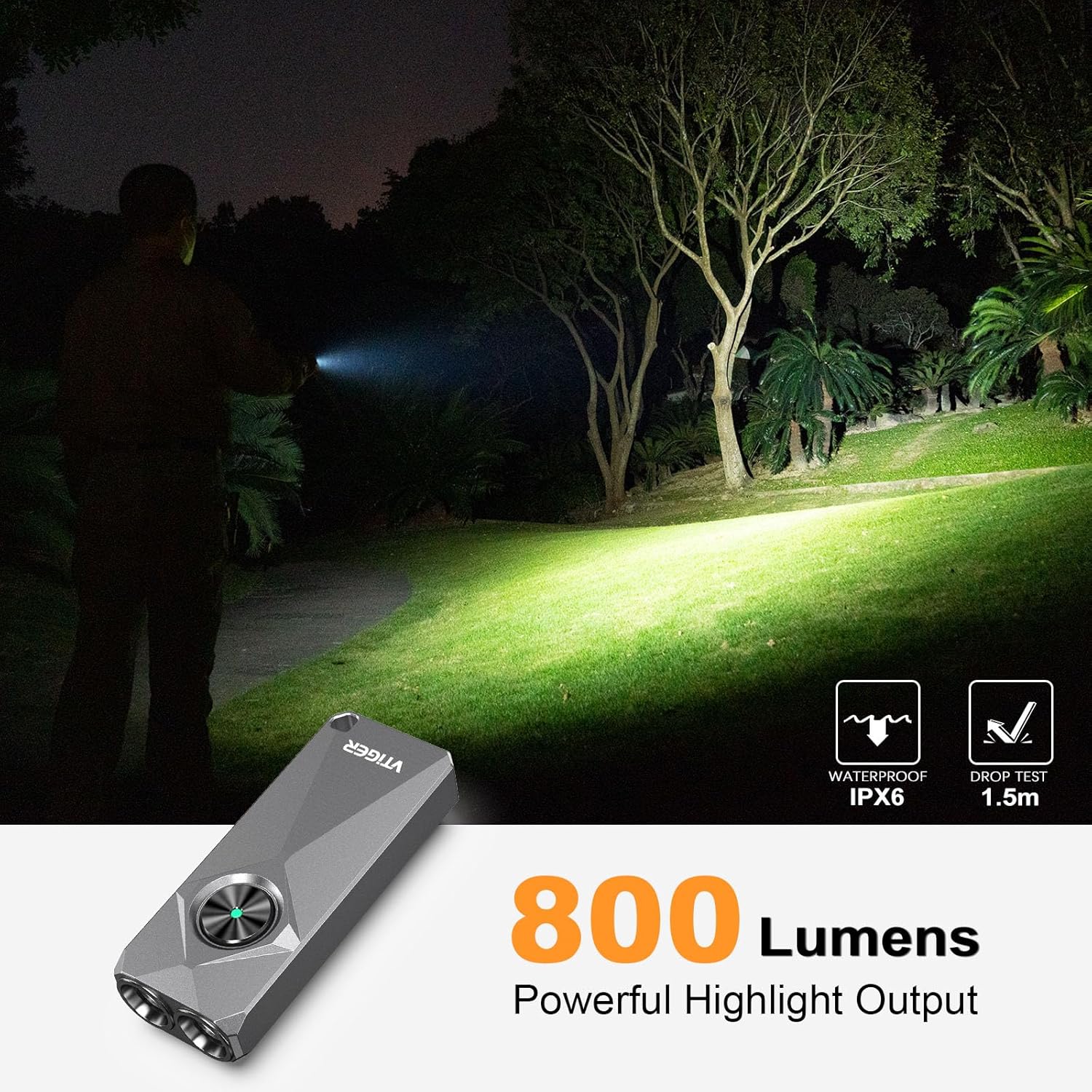 VTIGER K1 Keychain Flashlight - 800 Lumens Compact EDC Light with Magnetic Clip | Rechargeable & Portable