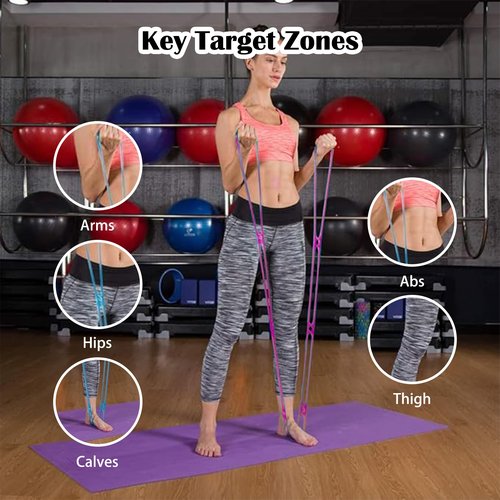 7 Ring Adjustable Loop Resistance Bands for Working Out Walk at Home，Workout Bands Exercise Stretch Band for Women&Men Fitness, Yoga, Pilates-Non-Slip, Durable Rubber, Home/Gym Use(Pink)