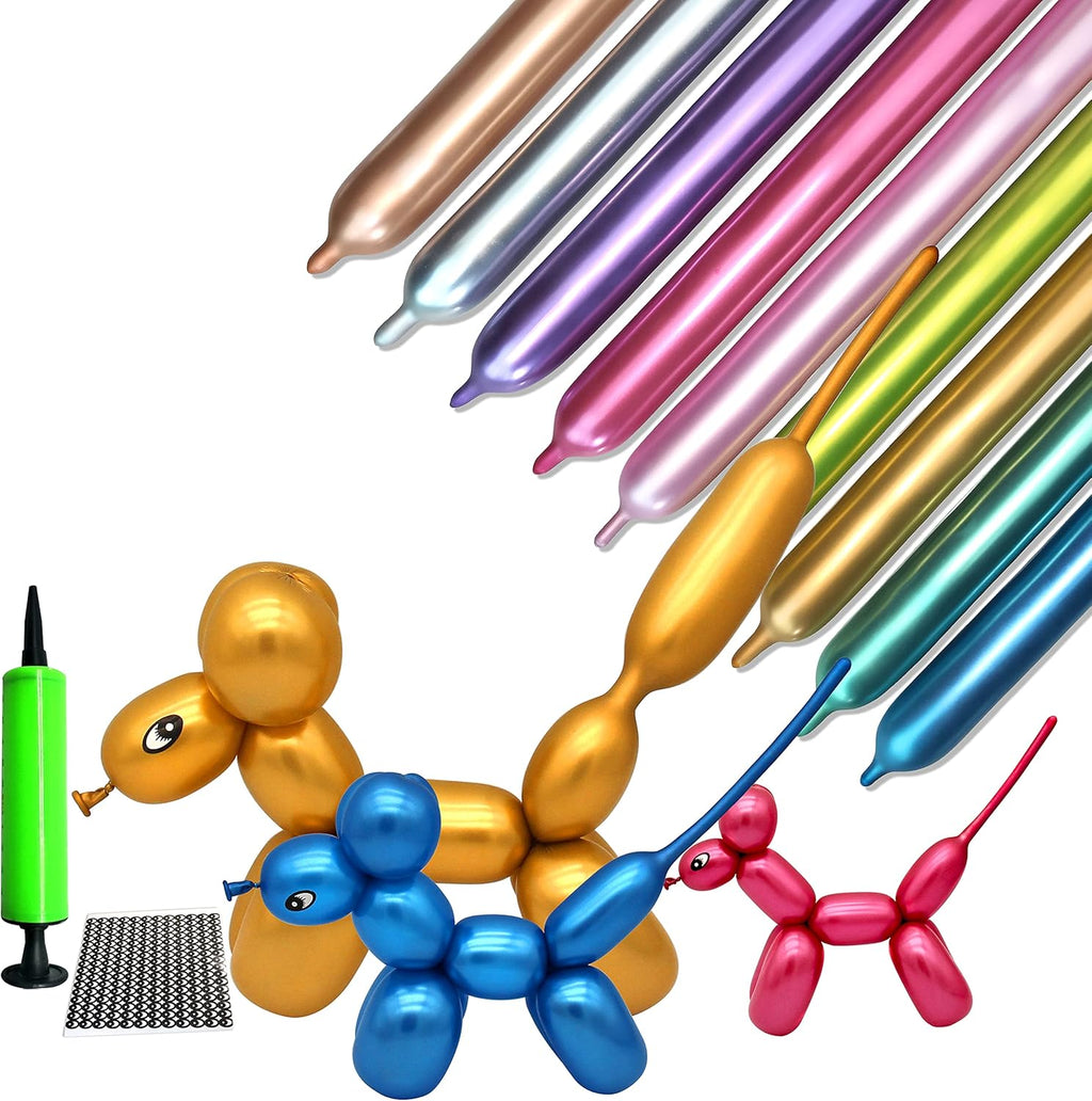 Skiennix 100pcs 260 Long Balloons Kit - Shiny Metallic Latex Twisting Balloons for Parties | Multicolor
