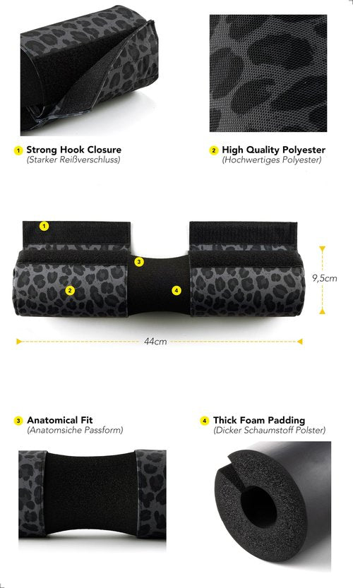 Fitgriff® Barbell Hip Thrust Pad for Squats, Lunges & Glute Bridges – Weightlifting Cushion for Neck & Shoulder Protection – Fits Olympic & Standard Bars (Leopard)