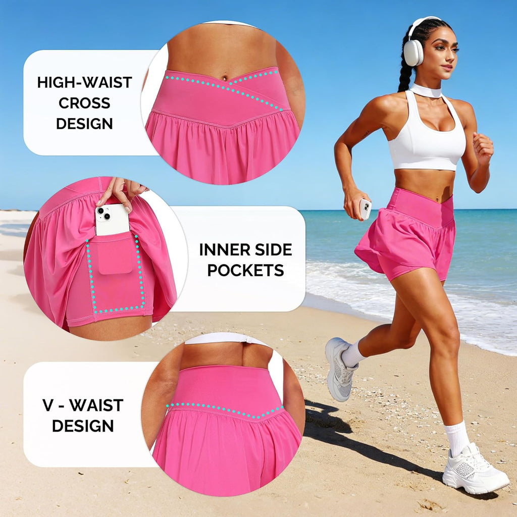 CADMUS Women's 2-in-1 Athletic Shorts - Flowy Spandex Butterfly Design for Running & Tennis