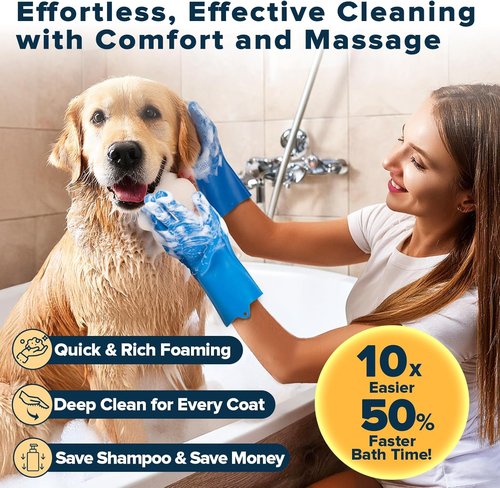 Augwind 6PCS Pet Grooming Kit - Dog Washing Gloves, Bath Brush & Shampoo Supplies | Navy Blue
