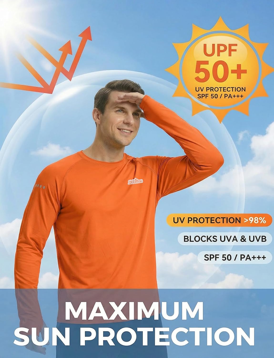 Skiennix Men's UPF 50+ Sun Protection Long Sleeve Shirts - Quick Dry Athletic Fishing Tops | 3 Pack