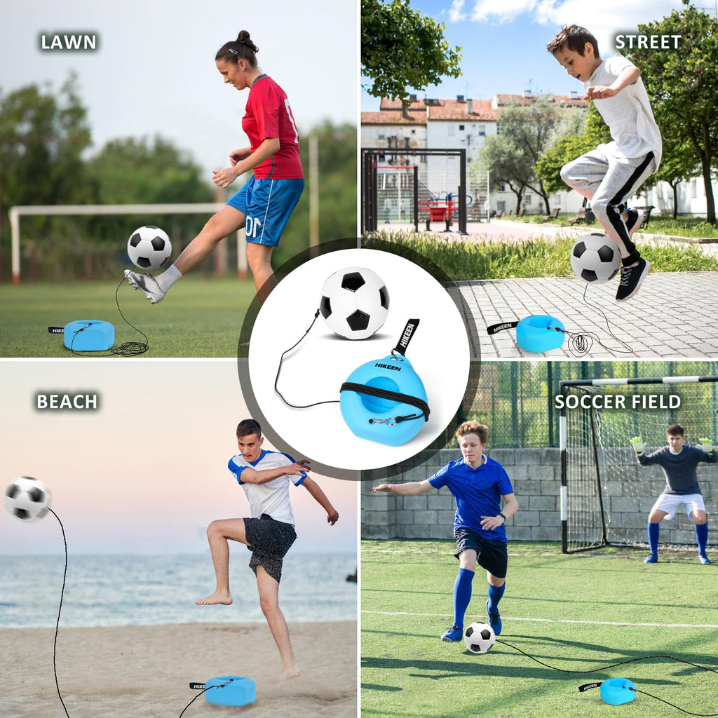 Hikeen Soccer Training Set with Metal Base Portable Solo Trainer Equipment with Rebound Ball-Popular Soccer Gift,Socce Skills Practice Aid for Outdoors Indoor Blue