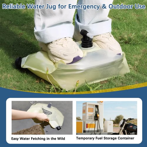 Coipdfty Water Jug Camping 2.1 Gallon Collapsible with Spigot, BPA Free Portable Water Pouch Foldable Water Bags for Outdoor Hiking, Travel and Emergency & Water Storage Containers (Beige-1Pcs)