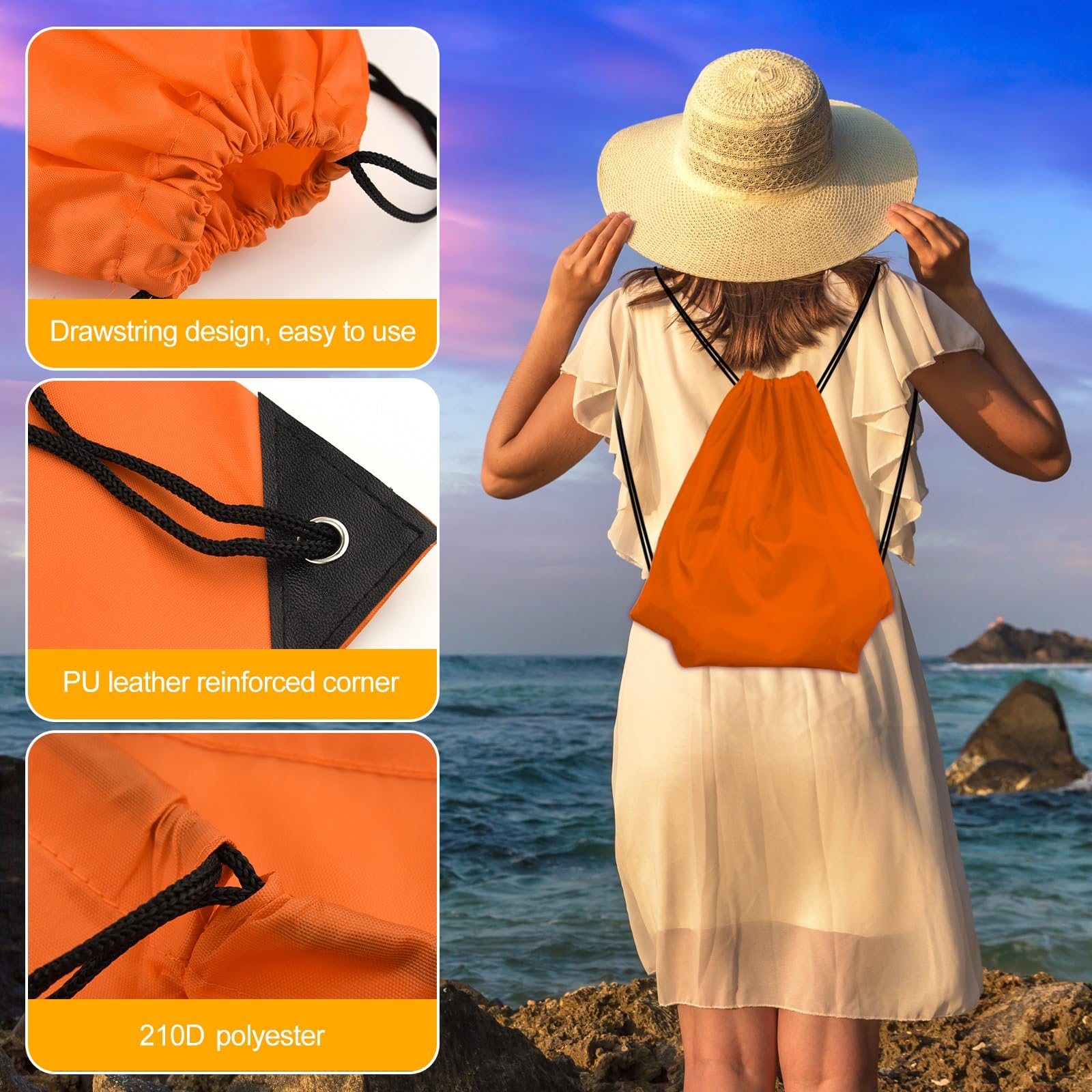 KUUQA 40Pcs Drawstring Backpack Bags Bulk Orange Drawstring Bag Foldable Gym Bag Sport Cinch Sack String Backpack Storage Bags for Women Men Shopping Gym Travel Sports