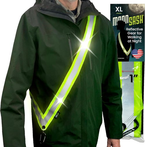 MOONSASH Reflective Sash - USA-Made Night Walking Safety Gear | Fitted, Reversible Design | Ideal for Men & Women