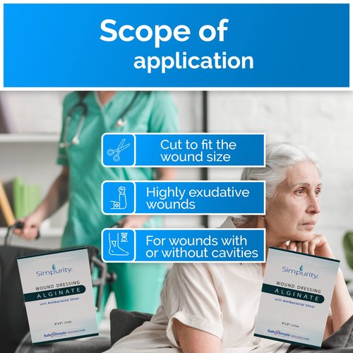 Silver Calcium Alginate Wound Dressing - Simpurity - 4"x 5" Individual Thick Pads - Dressing for Wound Care - Non-Stick Sterile Calcium Alginate Pads with Silver - Safe n' Simple Wound Care Products