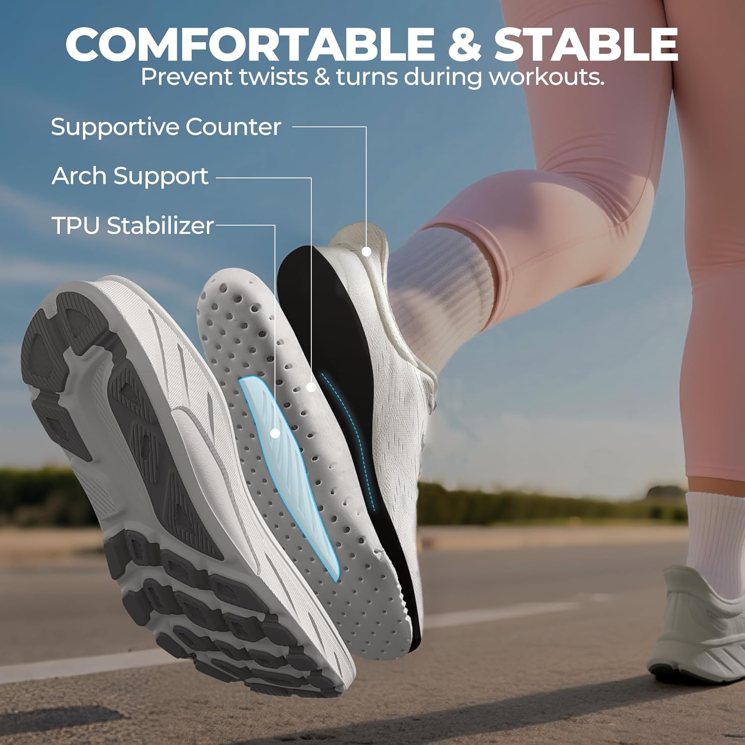 ALLSWIFIT Women's Slip-On Walking Shoes - Cushioned, Non-Slip & Breathable Sneakers for Gym & Running