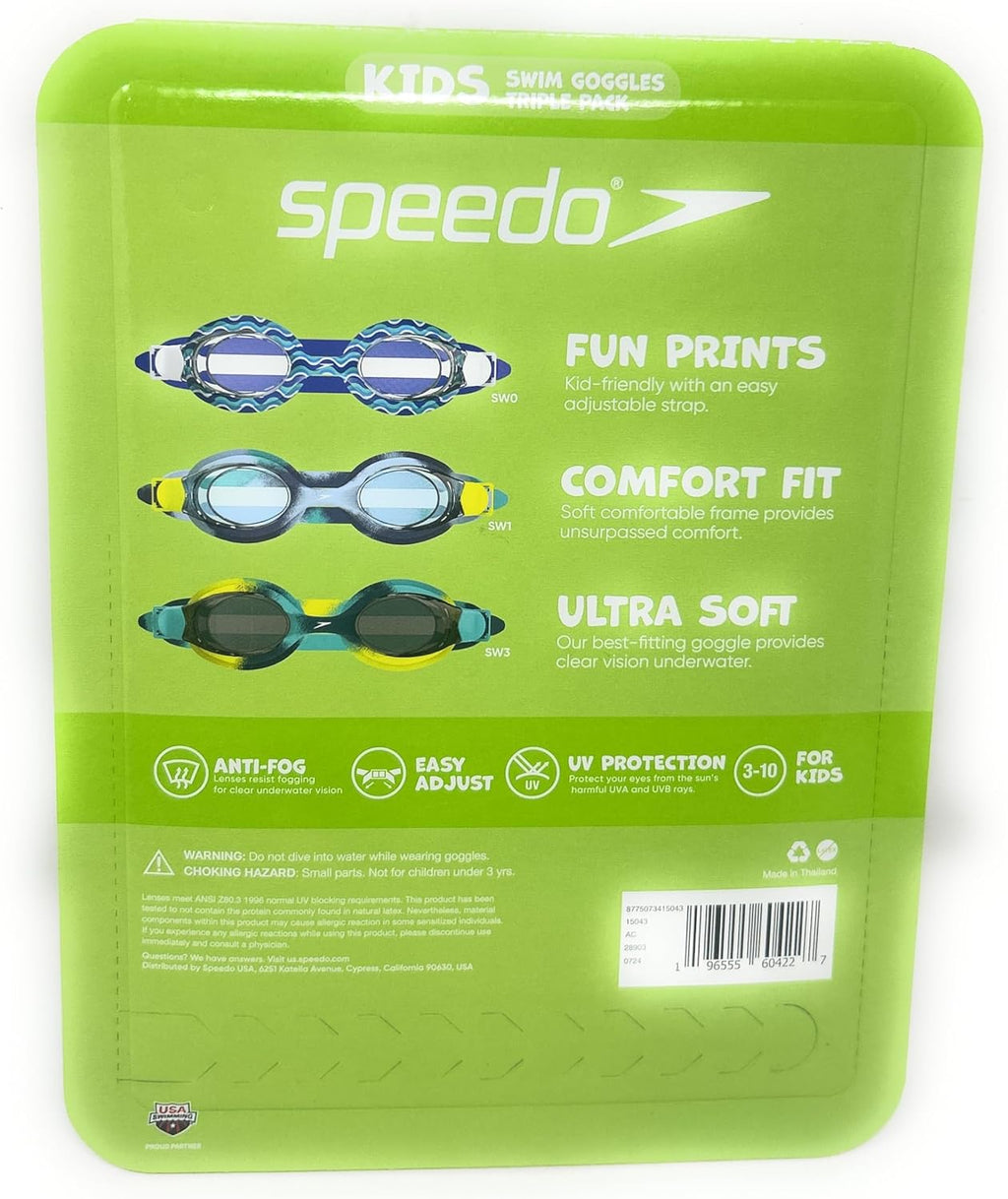 Speedo Kids Swim Goggles - 3 Pairs in Blue & Green | Perfect for Ages 3-10