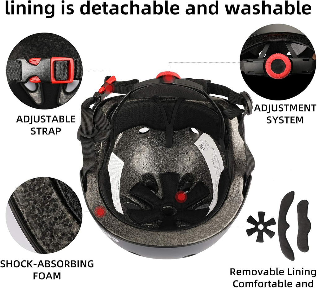 Skiennix Adjustable Skateboard & Bike Helmet - Washable Design for Youth & Adults | Perfect for Cycling, Climbing & Roller Skating