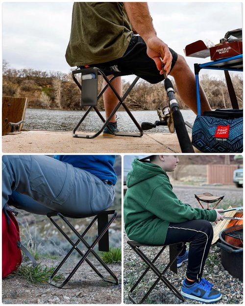 Simple Deluxe Portable Camping Stool, 14.4 Inch, 300 lbs Capacity, Folding Chair with Storage Pocket, Black