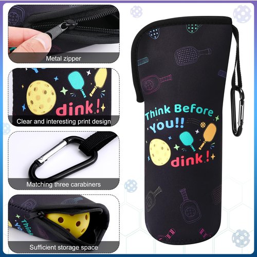 Sunnymove 3 Pcs Pickleball Ball Holder Portable Pickleball Bags Funny Tennis Storage Bags with Hook for Hanging Neoprene Pickle Ball Accessories Gifts for Men Women