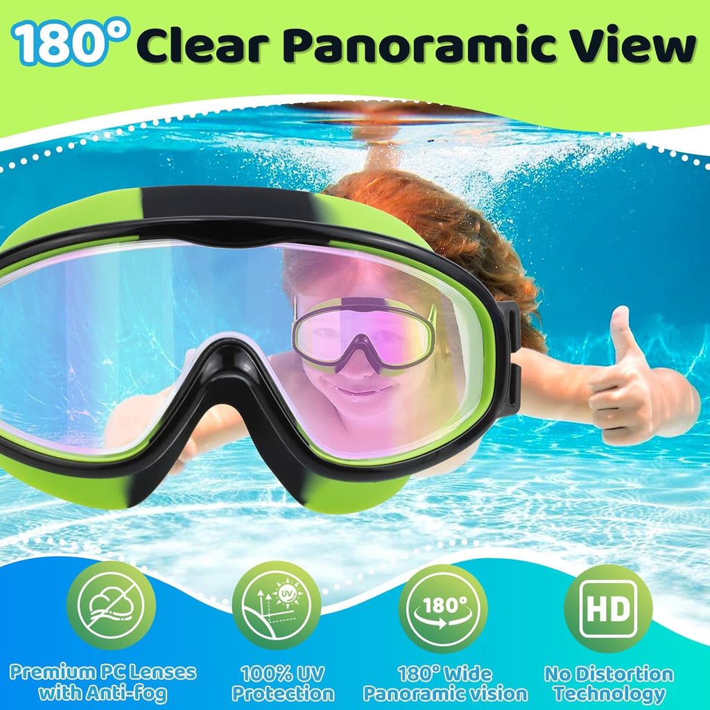 Vvinca Kids Swim Goggles - Anti-Fog, UV Protection, No Leak Design | Comfortable Fabric Strap for Ages 3-14