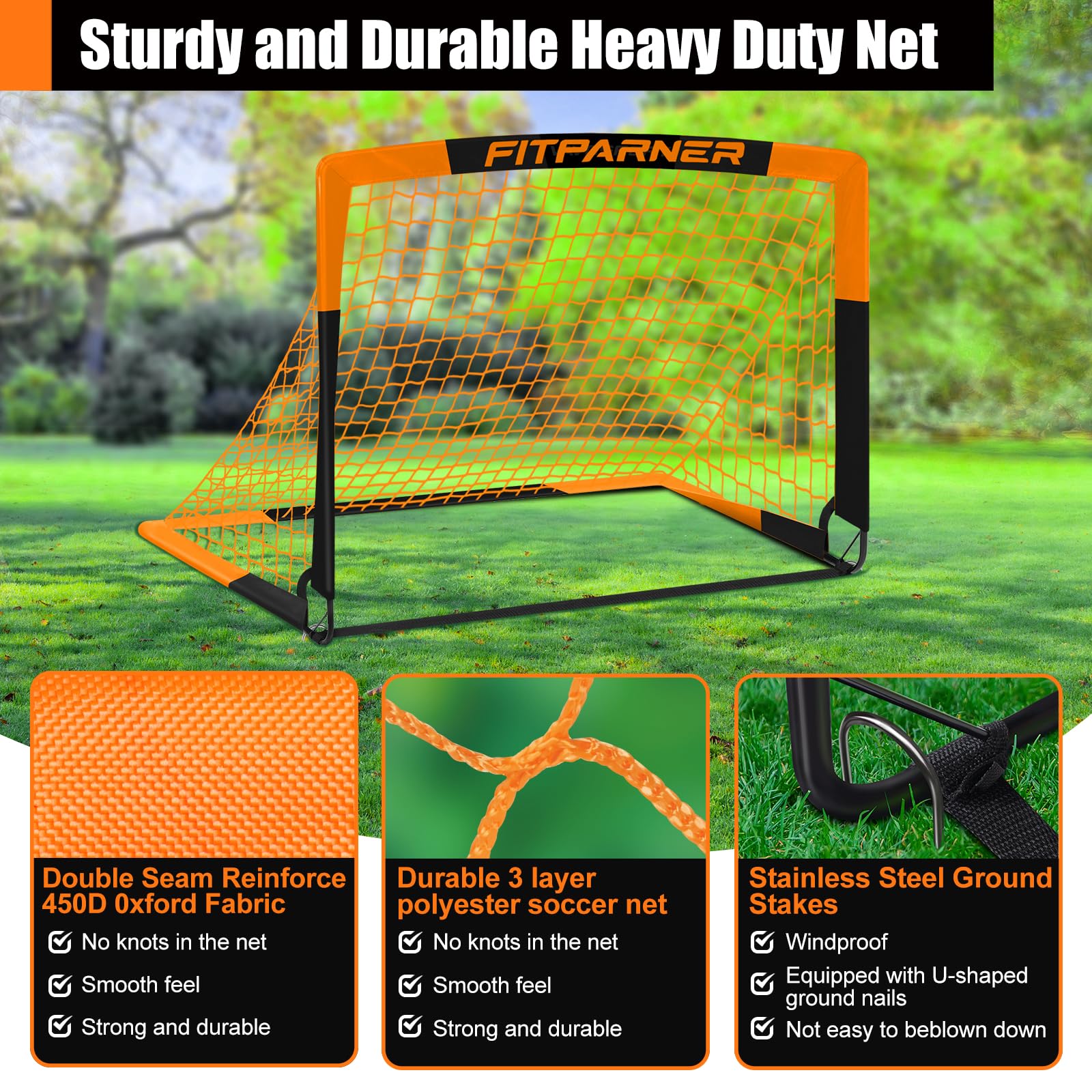FITPARNER Kids Soccer Goal for Backyard Set - 2 Set of 5X3.6 ft (OrangeBlack)