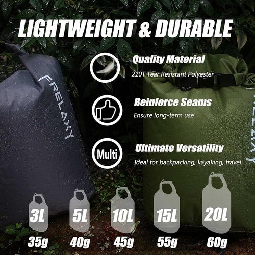 Frelaxy Ultralight Dry Bag 3-Pack | Keep Gear Dry for Hiking, Camping & Kayaking