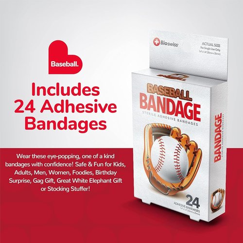 BioSwiss Baseball Shaped Bandages - Latex Free & Sterile Wound Care | 24 Count Set