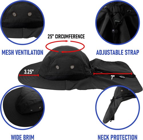 Falari Outdoor Sun Hat - Wide Brim with Neck Flap for Hiking, Gardening & Fishing | UV Protection