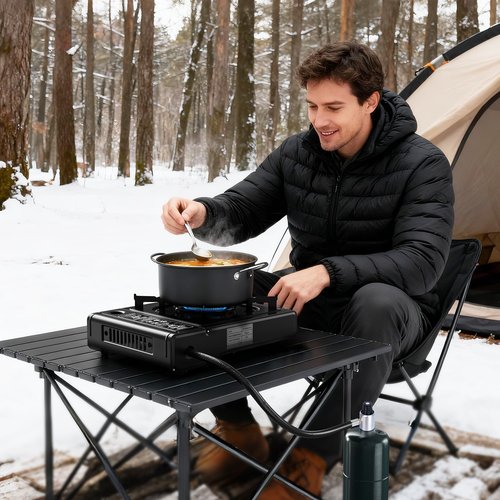 7800 BTU Dual Fuel Camp Stove, Butane or Propane Portable Stove for Camping, Lightweight Portable Camping Stove, Propane Adapter Hose and Carrying Case Included