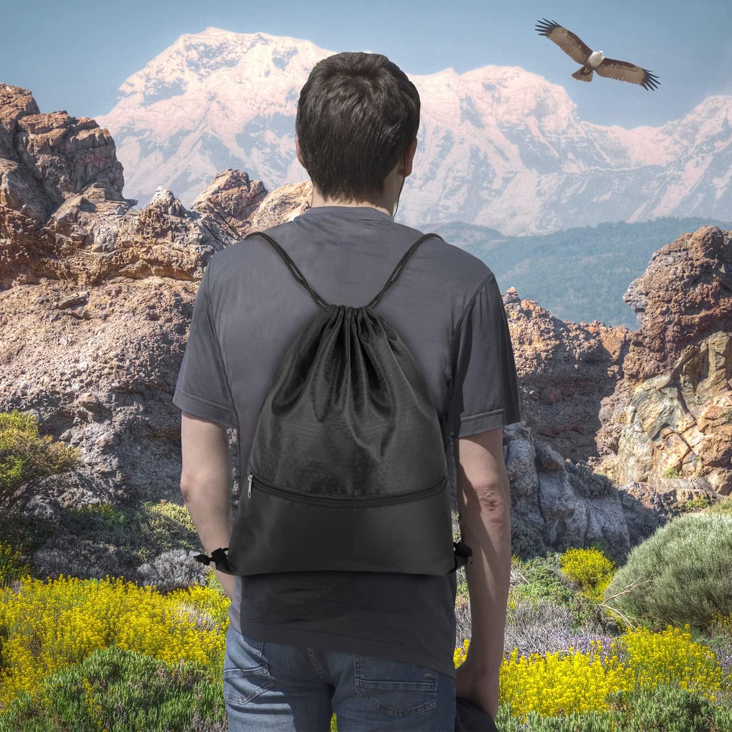 Skiennix Drawstring Backpack - Waterproof Gym Bag with Zip Pocket | Versatile for Men & Women