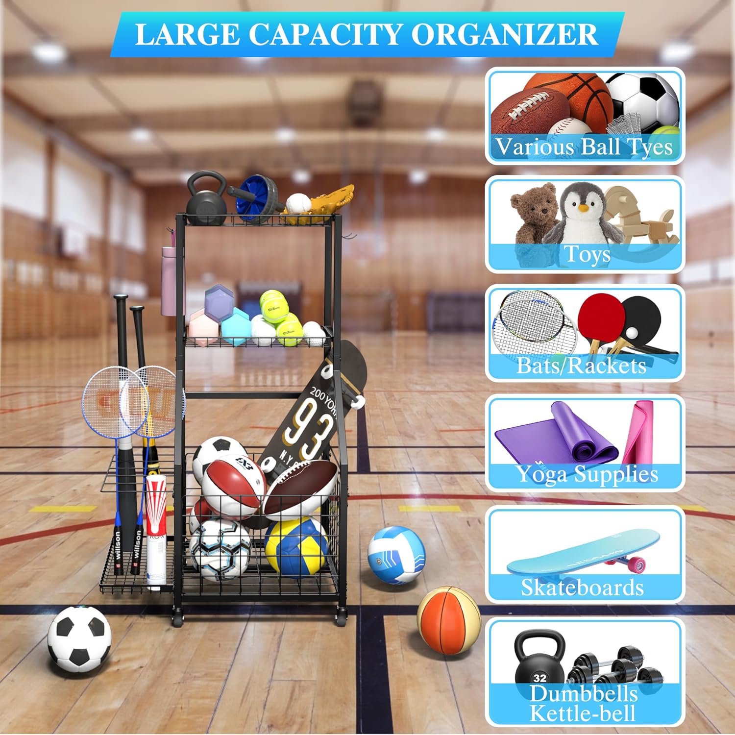 Skiennix Sports Equipment Garage Organizer - Maximize Space with Durable Storage Solutions