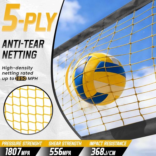 MangoStar Volleyball Net - 12FT Portable Adjustable Height Net for Backyard & Beach | Freestanding with Carry Bag