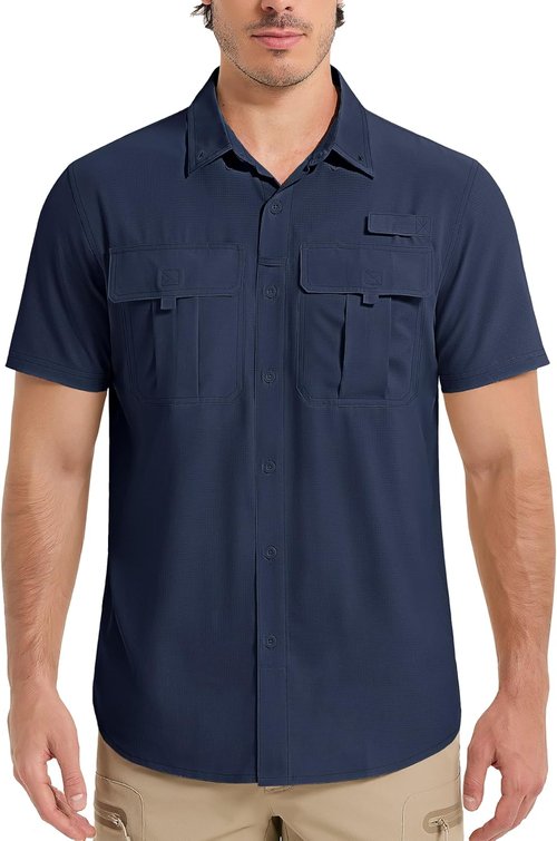 MAGCOMSEN Men's UPF 50+ Fishing Shirts UV Sun Protection Cooling Quick Dry Short Sleeve Shirts for Hiking Safari Camping