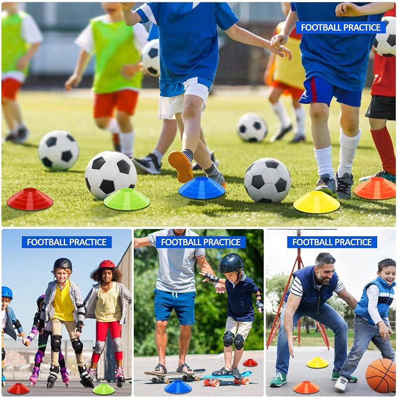 100 Pack Disc Cones with Carry Bag – Multicolor Training Cones (19cm x 5cm)