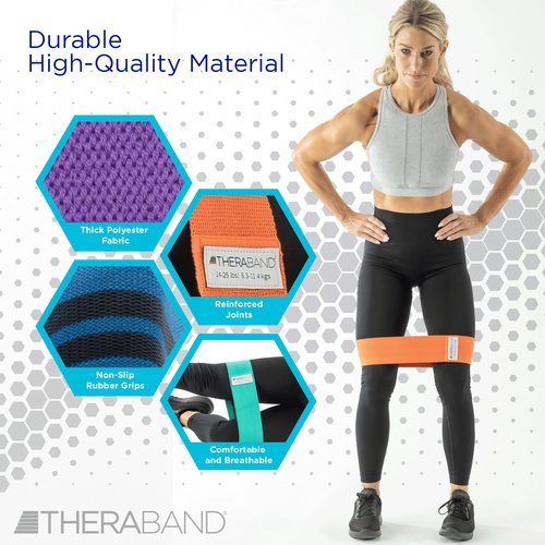 THERABAND Glute Band Loops, Fabric Exercise Bands for Home or Travel, Designed for Glute and Lower Body Strength, Set of 4 Loop Bands with Increasing Levels of Resistance, Ideal for Men and Women