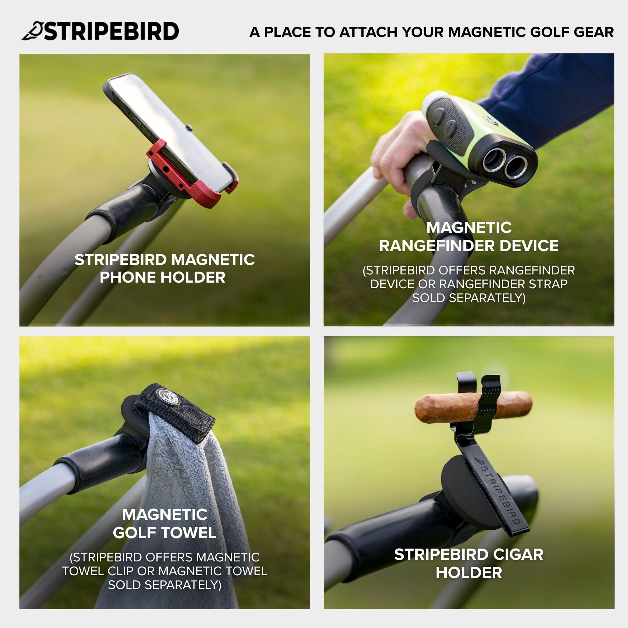 Stripebird - 2.0 Golf Push Cart Mount for Magnetic Accessories (Black) - Push Cart Strap for Quick and Easy Access of Golf Gear - Cell Phone Holder for Golf Cart - Phone Holder for Golf Cart