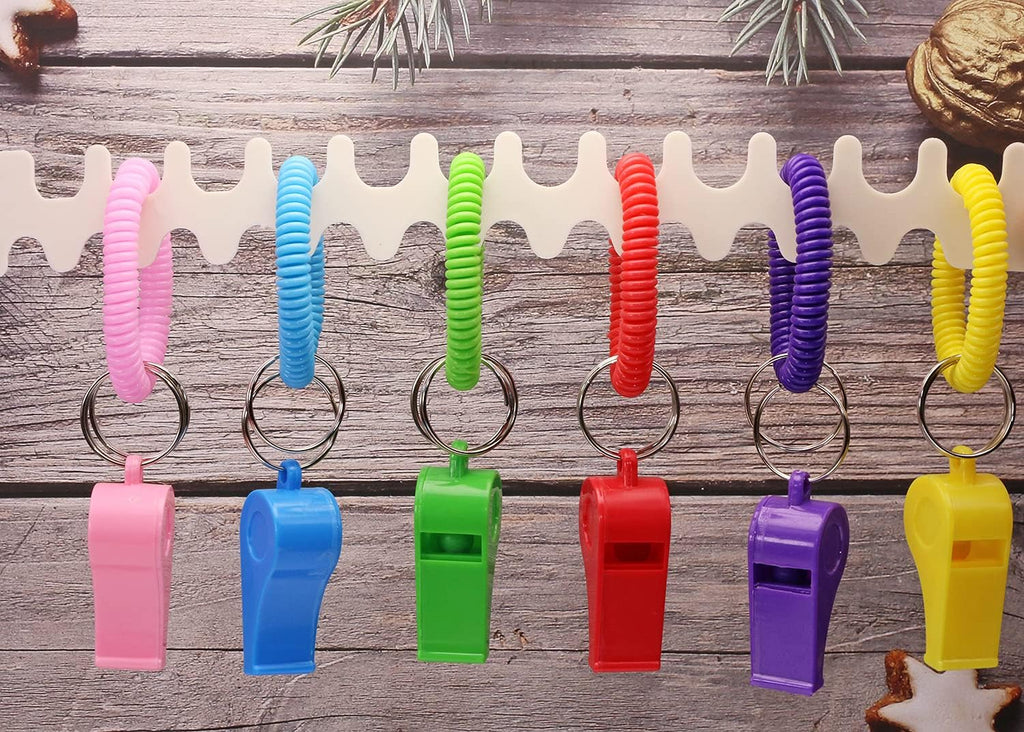 PENTA ANGEL Sport Whistle - Loud & Clear Plastic Whistles with Stretchable Wrist Keychain | 6-Pack