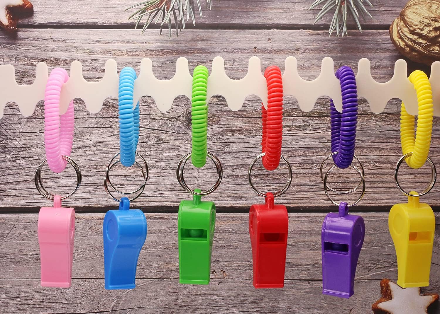 PENTA ANGEL Sport Whistle - Loud & Clear Plastic Whistles with Stretchable Wrist Keychain | 6-Pack