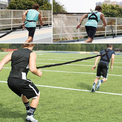 Sunsign Resistance Running Training Bungee Band, Bungee Resistance Cord Set, Long Resistance Band, Lateral Movement Sprint Overspeed Training Fitness for Fast, 9.8ft-Black