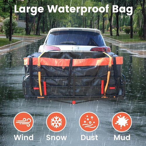 Hitch Cargo Carrier - 60" x 24" x 14.4" Folding Rear Luggage Rack | 510 lbs Capacity with Waterproof Bag & Straps