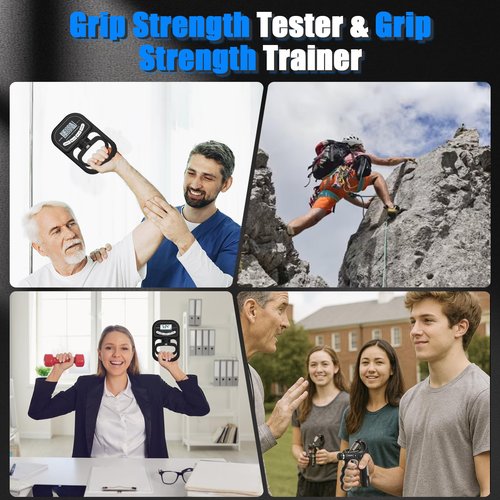 Grip Strength Tester 400 lbs/180 kg with Backlit LCD Display, Digital Hand Grip Dynamometer Records Up to 19 Users, Adjustable Grip Strength Trainer 11–220 lbs for Sports, Rehab, Home & School Use (BLACK)