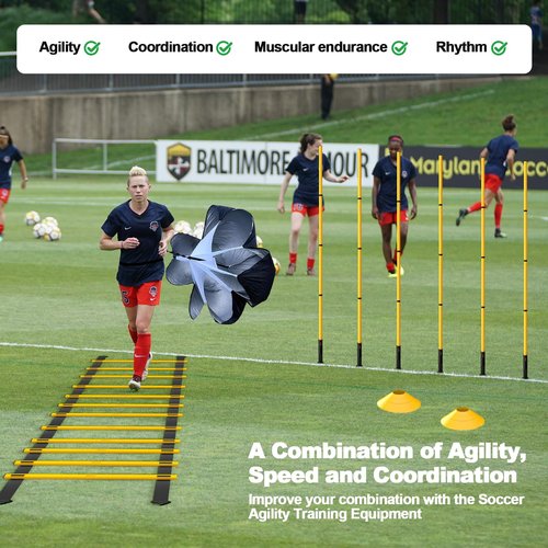 Supvision 24Pcs Soccer Agility Training Equipment Set Ultimate Agility Poles Cones Ladder More for Quick Assembly and Easy Portability Suitable for All Skill Levels Enhance Speed Agility Training