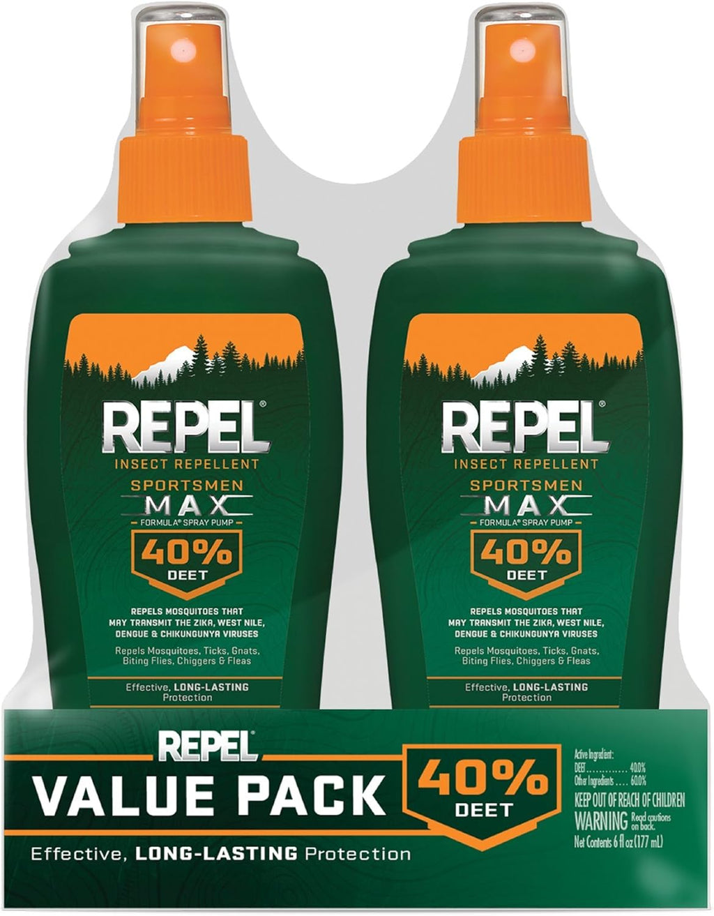 Repel Insect Repellent - Sportsman Max Formula with 40% DEET | Long-Lasting Protection Against Mosquitoes, Ticks & Gnats - 6 fl oz (Pack of 2)