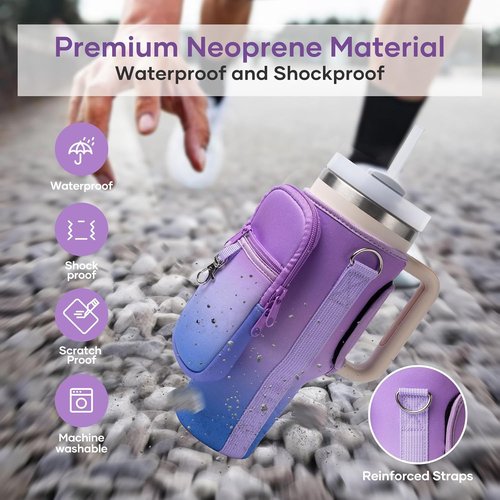 Linmaya Water Bottle Carrier Bag - Neoprene Cross-Body Bag with Phone Holder for Stanley Cup 40/30oz