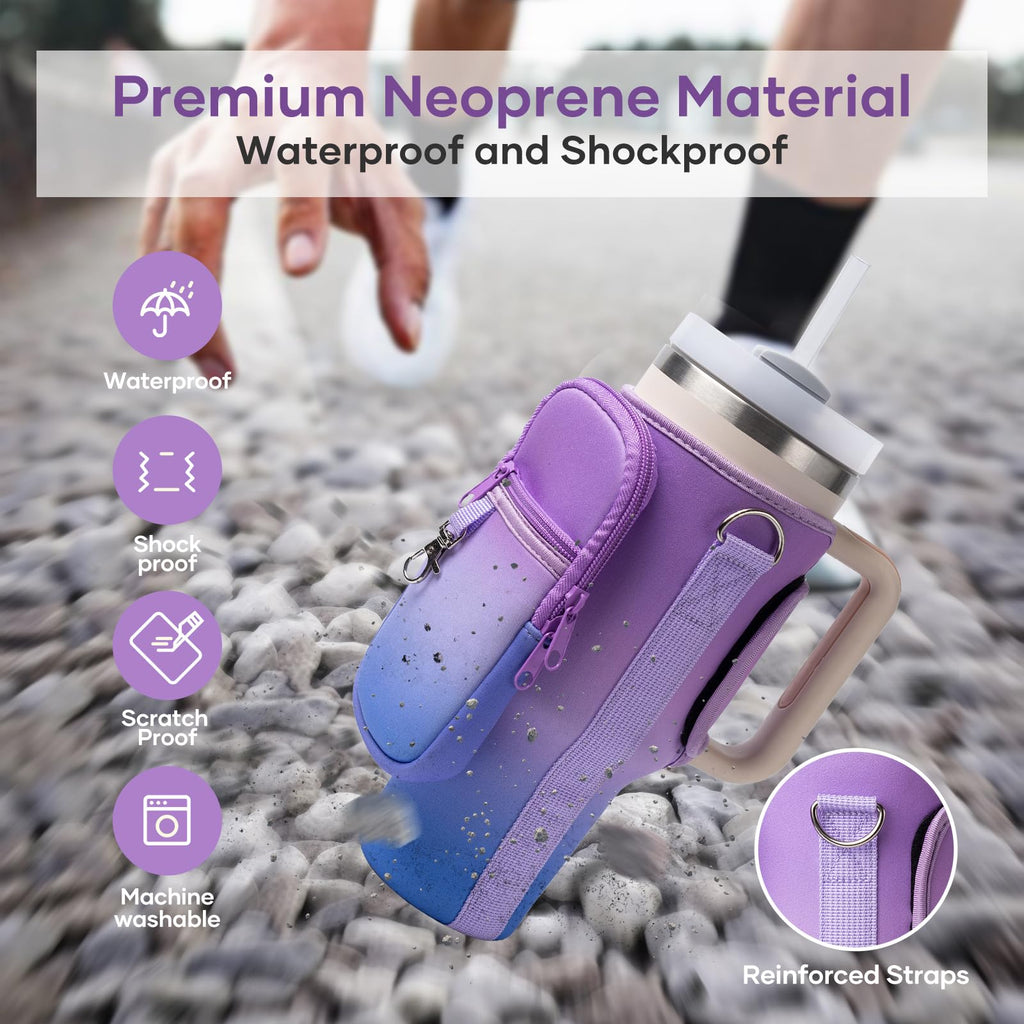 linmaya Water Bottle Carrier Bag for Stanley Cup 40/30oz with Phone Holder Pockets,Neoprene Water Bottle Cross-body Bag with Adjustable Shoulder & Hand Strap Stanley Cup Accessories