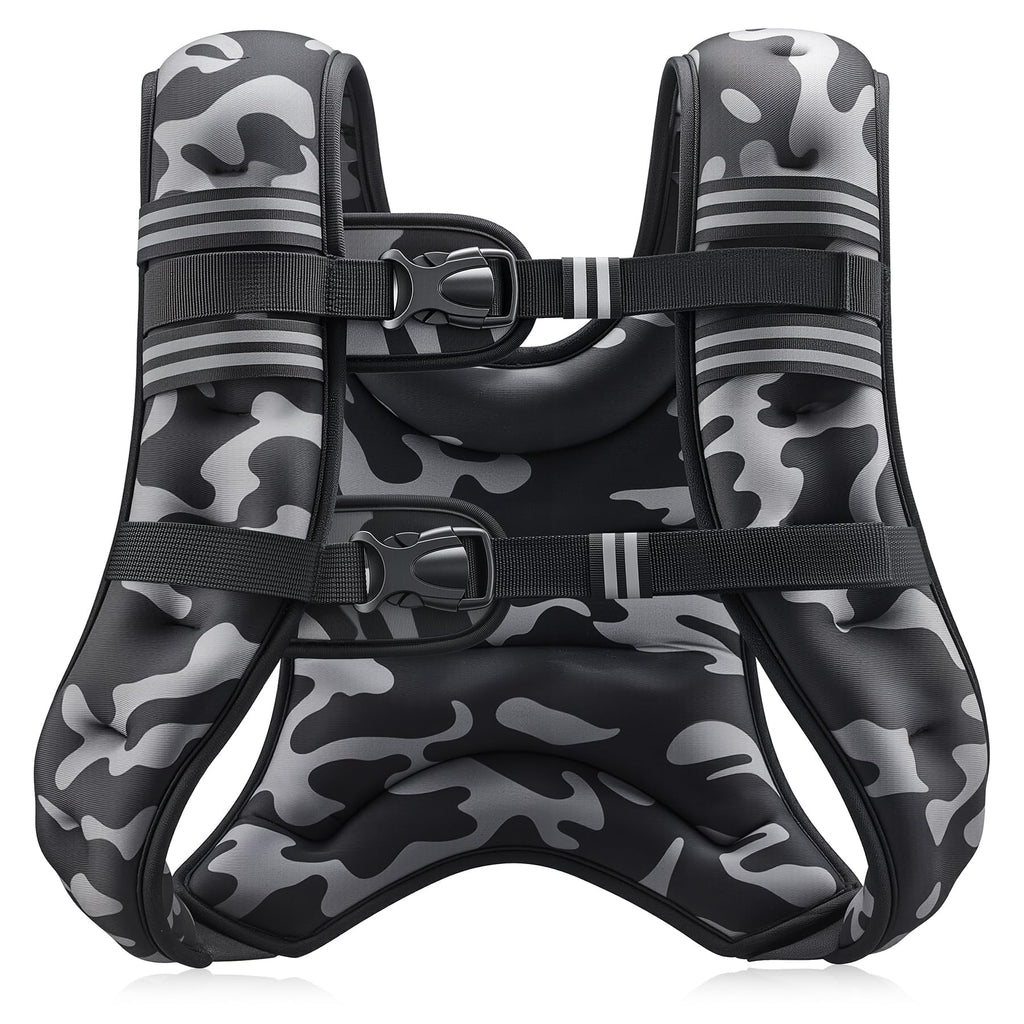 ZELUS Weighted Vest, 6lb/8lb/12lb/16lb/20lb/25lb/30lb Weight Vest for Men Women with Storage Pocket Reflective Strips for Workout Strength Training Running Muscle Building, Black Camo (16 lb)