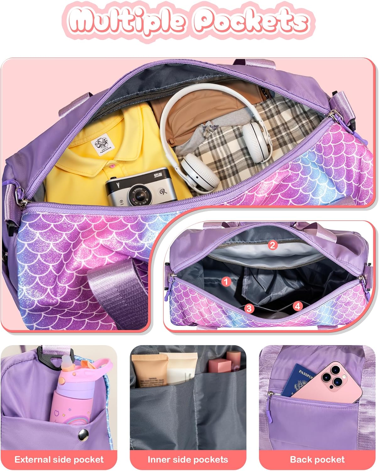 Skiennix Personalized Gym Bag for 8-Year-Old Girls - Stylish Weekender Tote with Shoe Compartment & Makeup Pouch (Letter T)