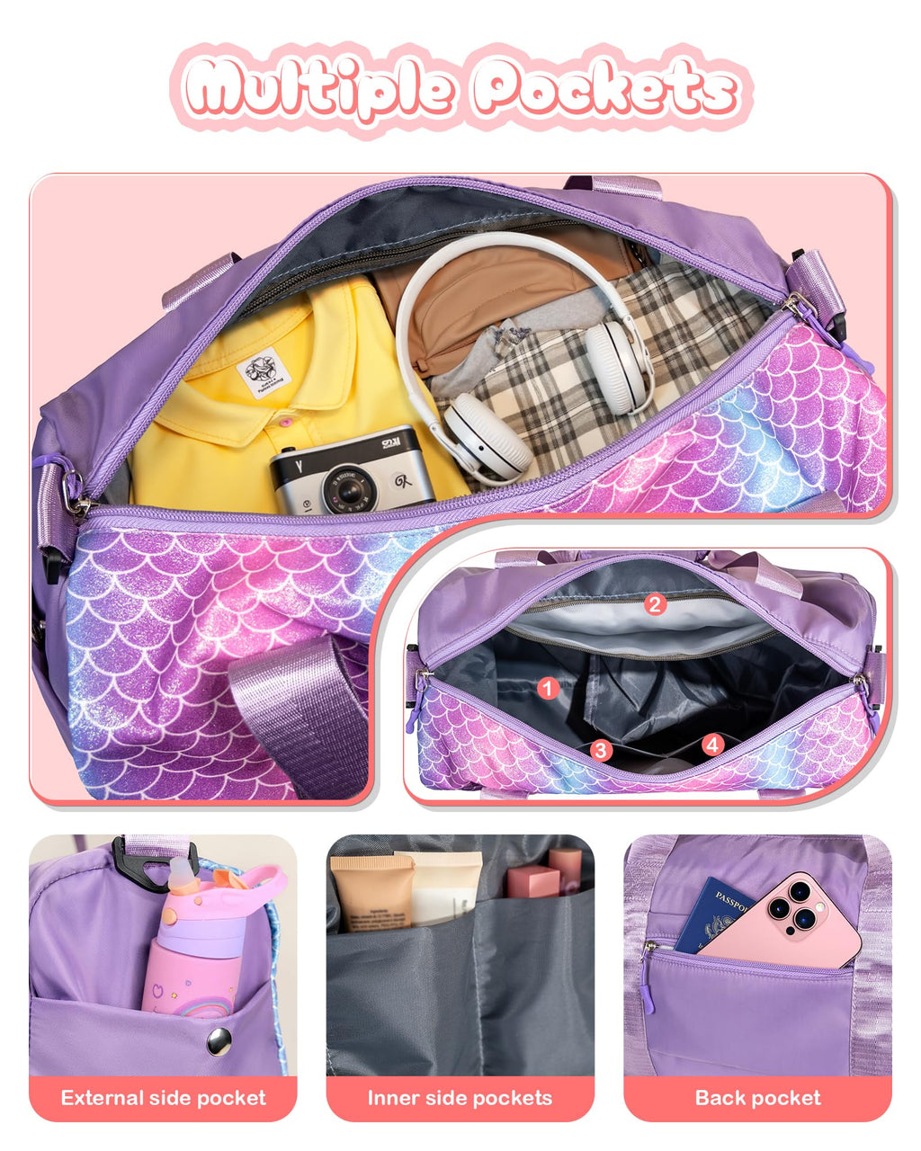 Vogewood Cool Stuff for Teen-Girl Gym Bag with Shoe Compartment, Kid Personalized Weekender Overnight Bags, Initial Travel Tote with Makeup Pouch, Gift for 7 8 9 10 11 12 Year Old Girls (Letter S)